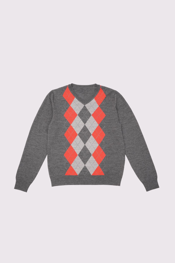 "UNKNOWN" -Argyle Pattern Knit Sweater-