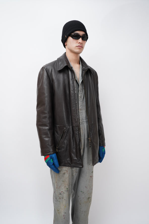 80-90's "Giorgio Armani" -Zip-up Leather Jacket-