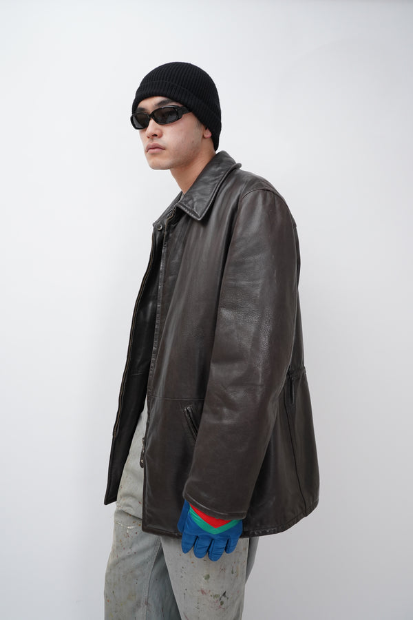 80-90's "Giorgio Armani" -Zip-up Leather Jacket-