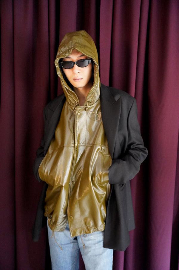 -BRIGHAM LEATHER HOODED JACKET-