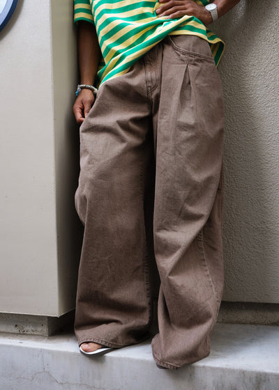 -3D Cutting Denim Pants- [BROWN]
