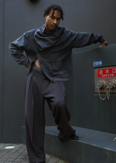 -Pleats Bonded Wool Pants-