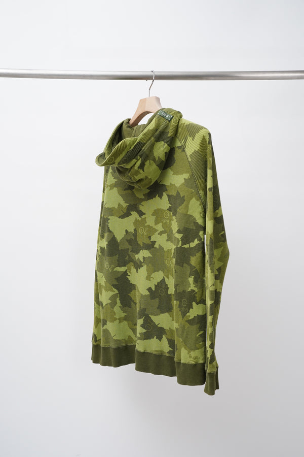 "Lng Roots and Equipment" -Leaf Pattern Thermal Zip-up Hoodie-