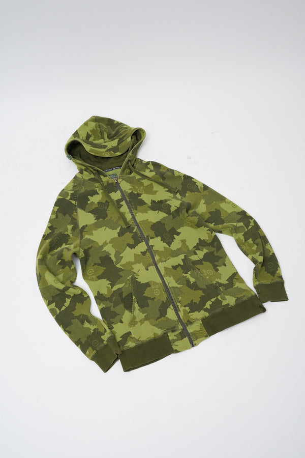 "Lng Roots and Equipment" -Leaf Pattern Thermal Zip-up Hoodie-