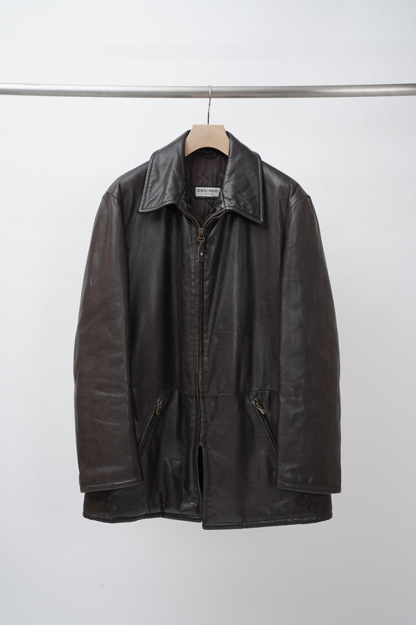 80-90's "Giorgio Armani" -Zip-up Leather Jacket-