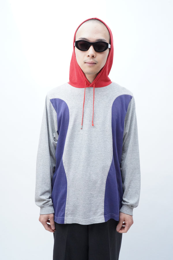 2000's "MARITHE FRANCOIS GIRBAUD" -Panel Switch Design Hooded T-Shirt-