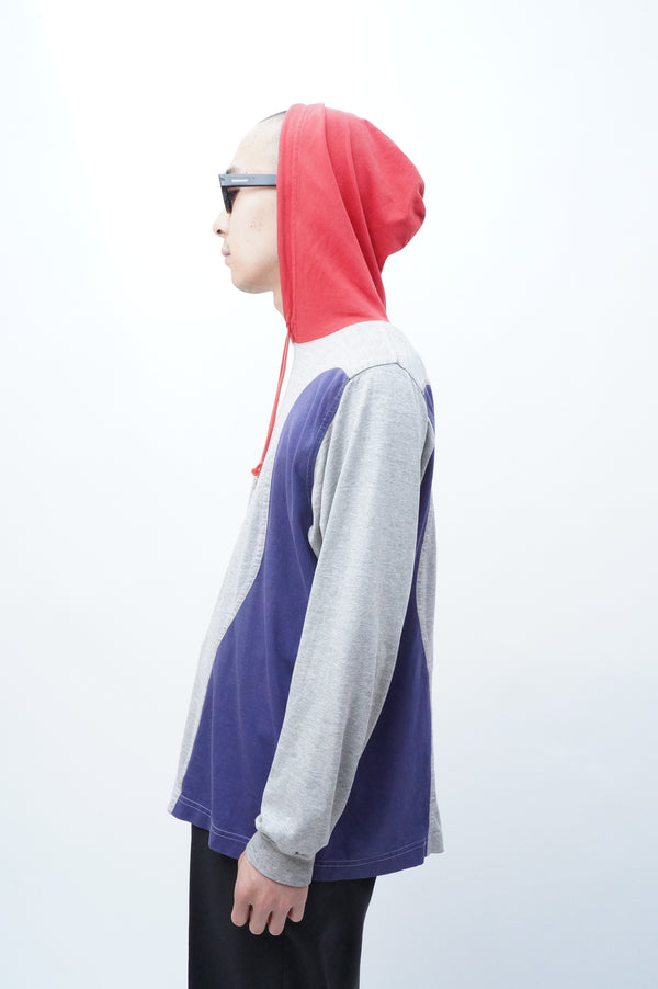 2000's "MARITHE FRANCOIS GIRBAUD" -Panel Switch Design Hooded T-Shirt-