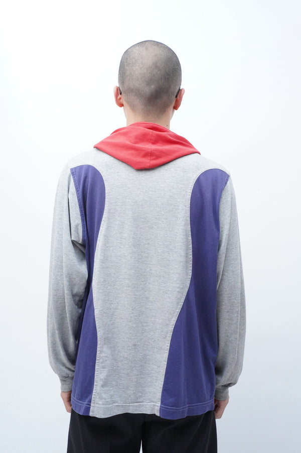 2000's "MARITHE FRANCOIS GIRBAUD" -Panel Switch Design Hooded T-Shirt-