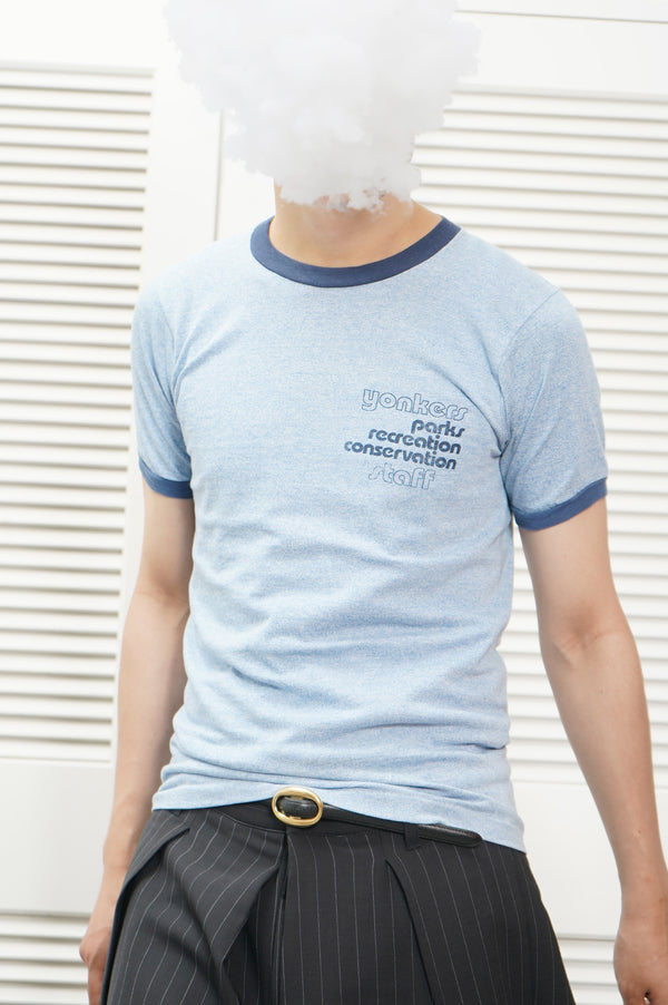 80's "SCREEN STARS" -"YONKERS STAFF" Printed S/S Trim Tee-