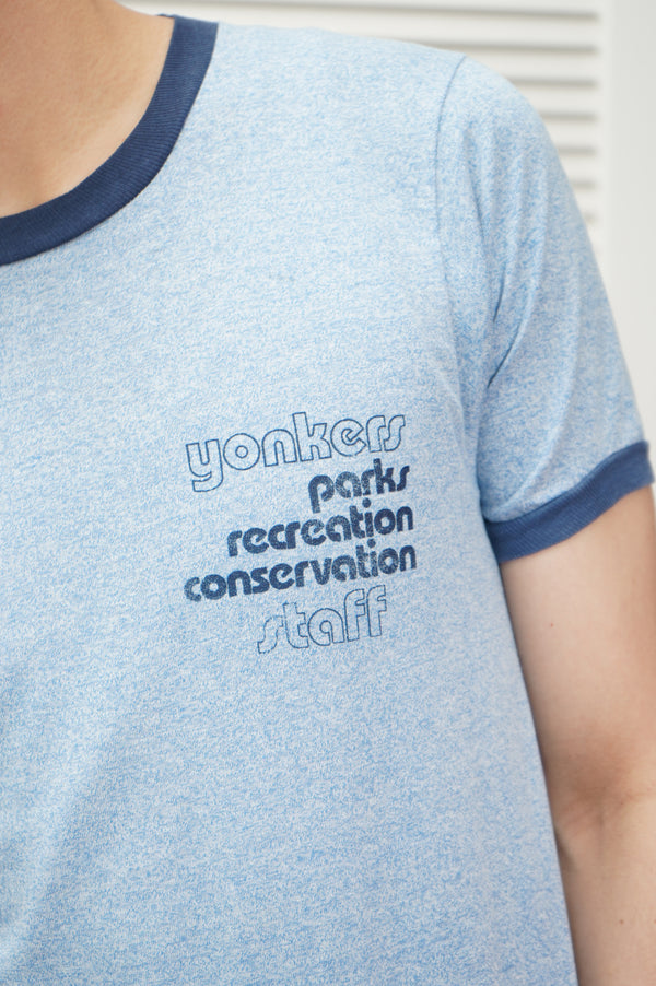 80's "SCREEN STARS" -"YONKERS STAFF" Printed S/S Trim Tee-