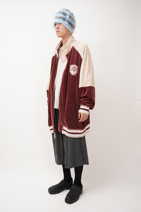 "TROOP" -Patched Design Oversized Velour Track Jacket-