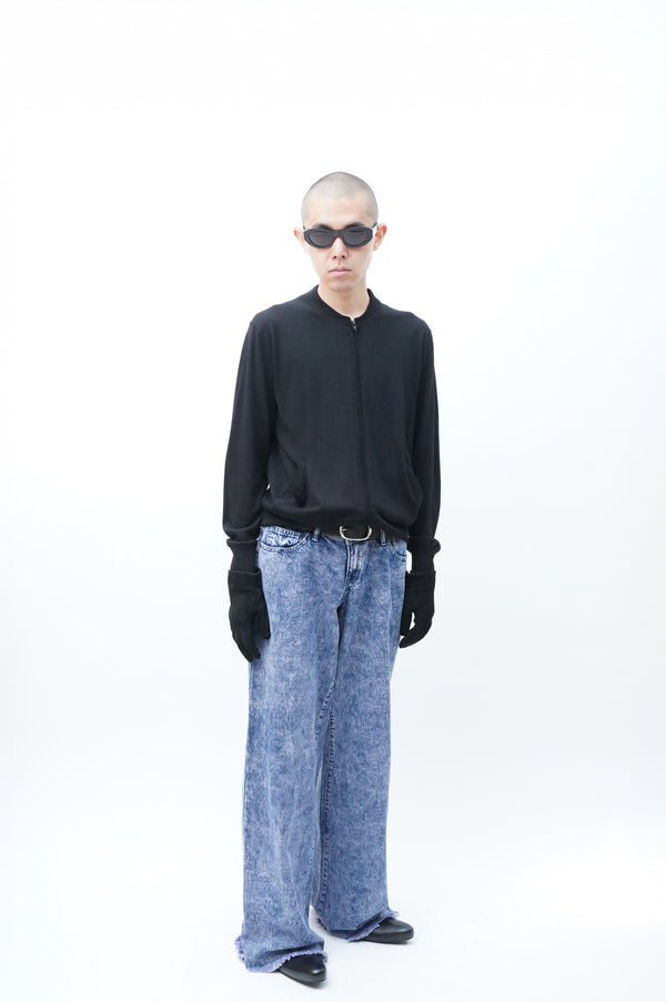 "UNKNOWN" -Cut Off Baggy Chemical Denim Pants-