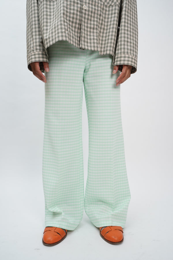 70's "UNKNOWN" -Check Pattern Flare Polyester Pants-