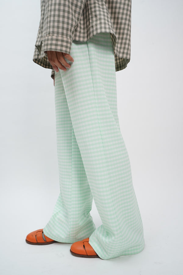 70's "UNKNOWN" -Check Pattern Flare Polyester Pants-