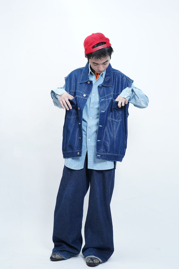 "WEBS JEANS" -Shiny Denim Big Vest-