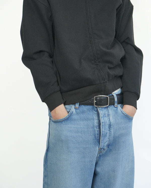 -EMBOSSED CROC LEATHER BELT-