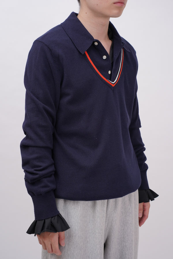 "SEAN JOHN" -Cotton Knit Fake Layered Polo Shirt-