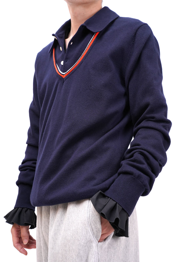 "SEAN JOHN" -Cotton Knit Fake Layered Polo Shirt-