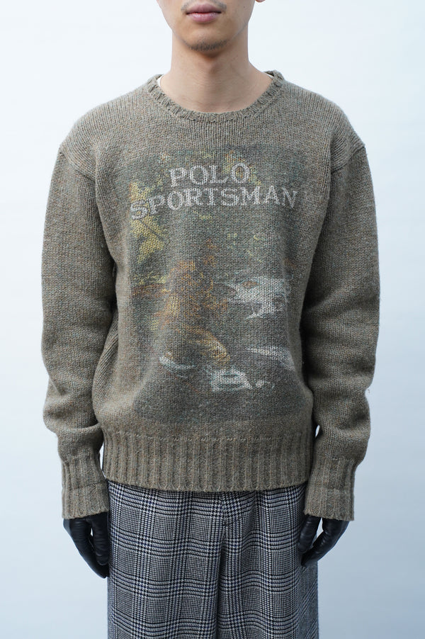 80-90’s "POLO COUNTRY RALPH LAUREN" -Printed Crew Neck Wool Knit Sweater-