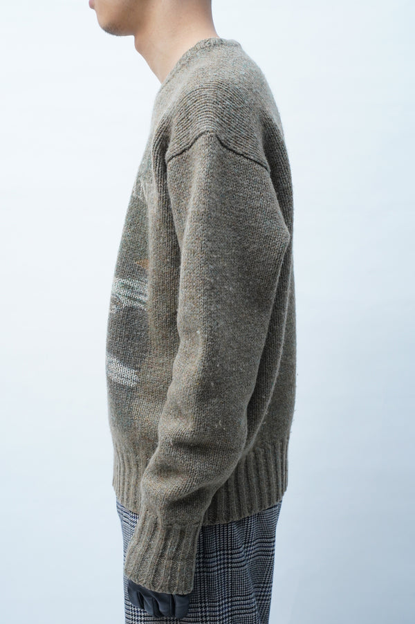 80-90’s "POLO COUNTRY RALPH LAUREN" -Printed Crew Neck Wool Knit Sweater-