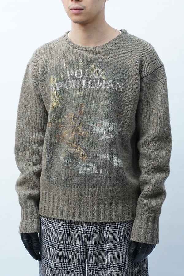 80-90’s "POLO COUNTRY RALPH LAUREN" -Printed Crew Neck Wool Knit Sweater-