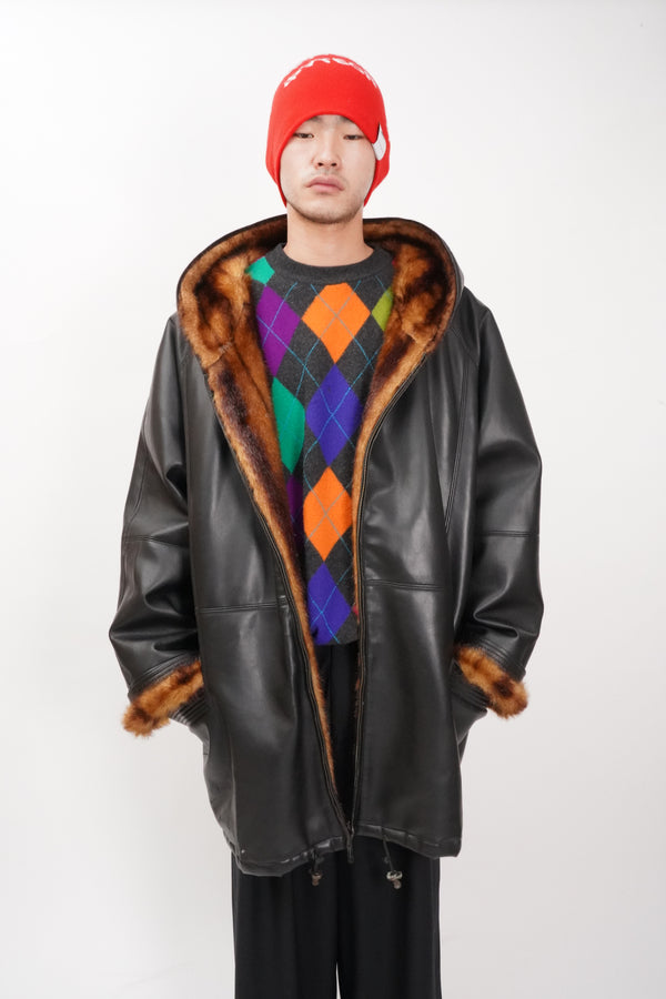 "WEATHER SOLUTIONS" -Fake Leather/Fur Hooded Coat-