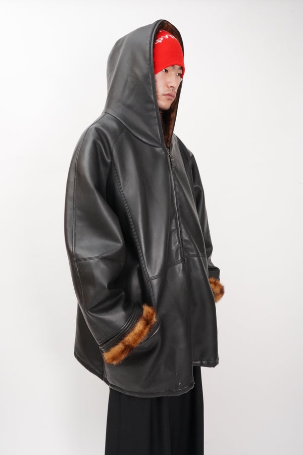 "WEATHER SOLUTIONS" -Fake Leather/Fur Hooded Coat-