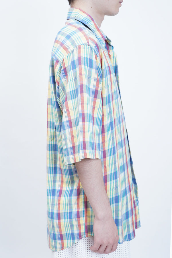 90's "CLUB ROOM" -Indian Madras Check Cotton S/S B.D. Shirts-