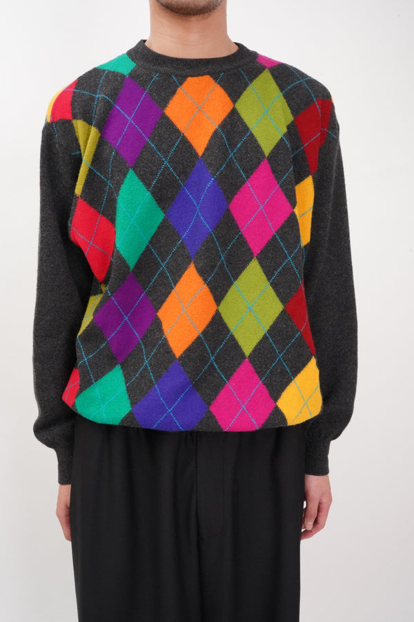 80's "UNITED COLORS OF BENETTON" -Argyle Pattern C/N Wool/Nylon Knit Sweater-