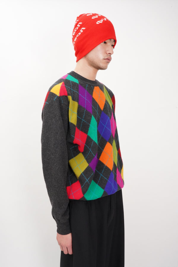 80's "UNITED COLORS OF BENETTON" -Argyle Pattern C/N Wool/Nylon Knit Sweater-