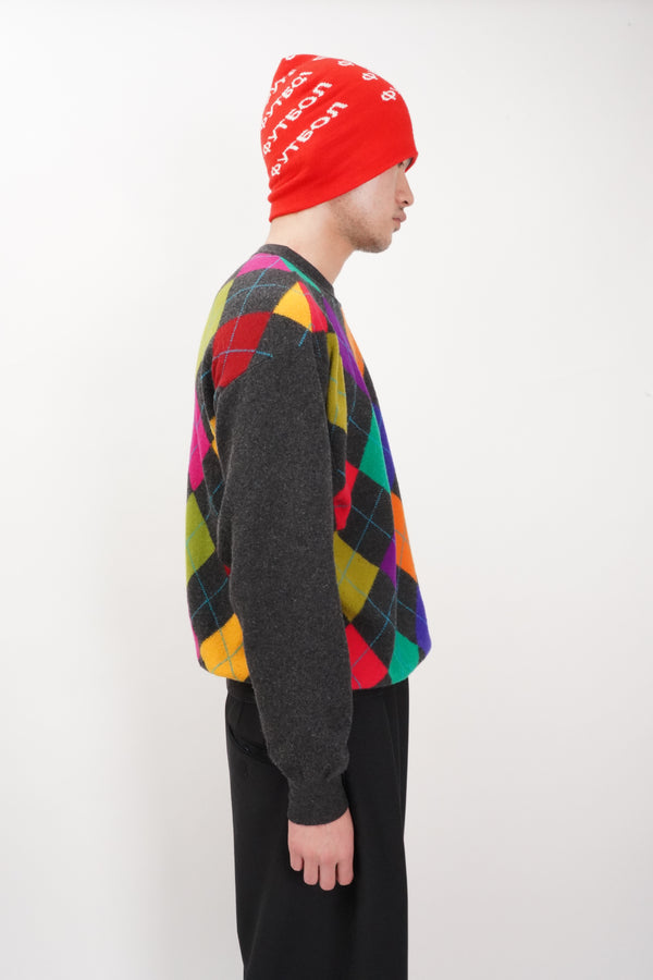 80's "UNITED COLORS OF BENETTON" -Argyle Pattern C/N Wool/Nylon Knit Sweater-