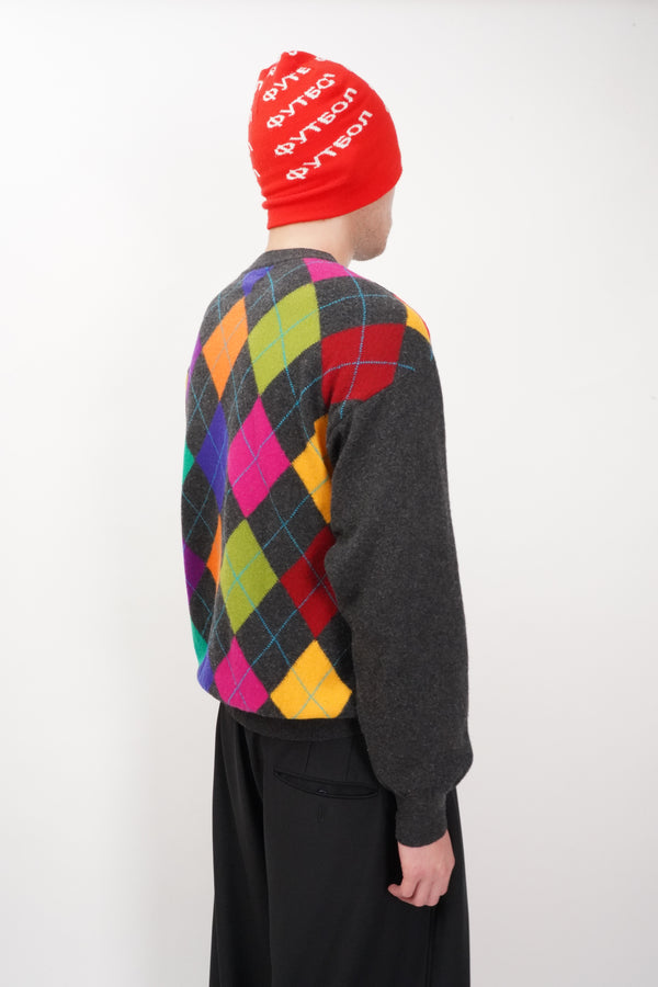 80's "UNITED COLORS OF BENETTON" -Argyle Pattern C/N Wool/Nylon Knit Sweater-