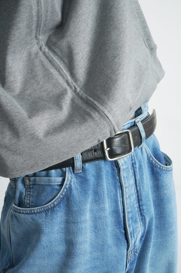 -EMBOSSED CROC LEATHER BELT-