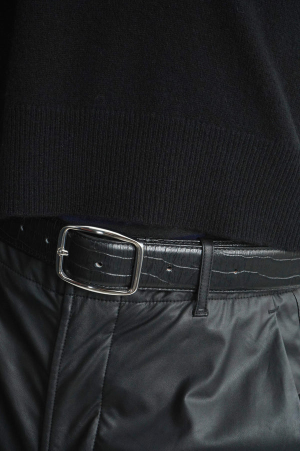 -EMBOSSED CROC LEATHER BELT-