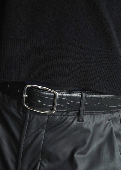 -EMBOSSED CROC LEATHER BELT-