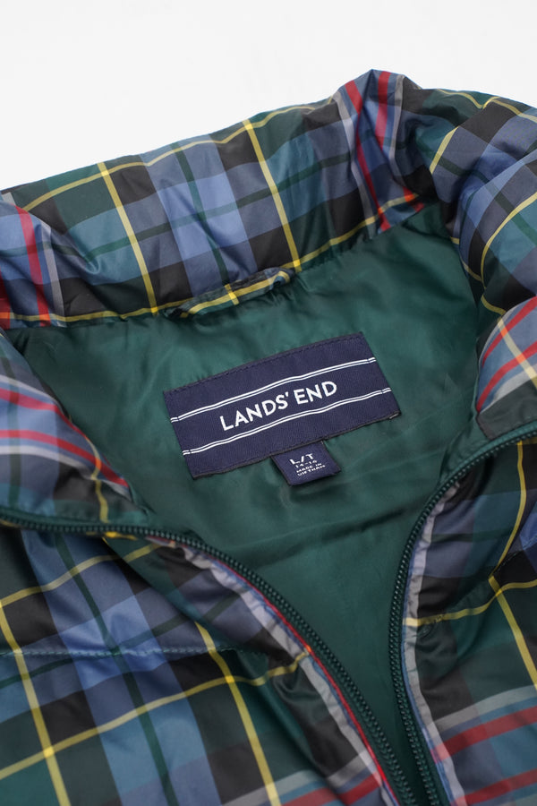 "LANDS' END" -Check Pattern V Quilting Down Vest-