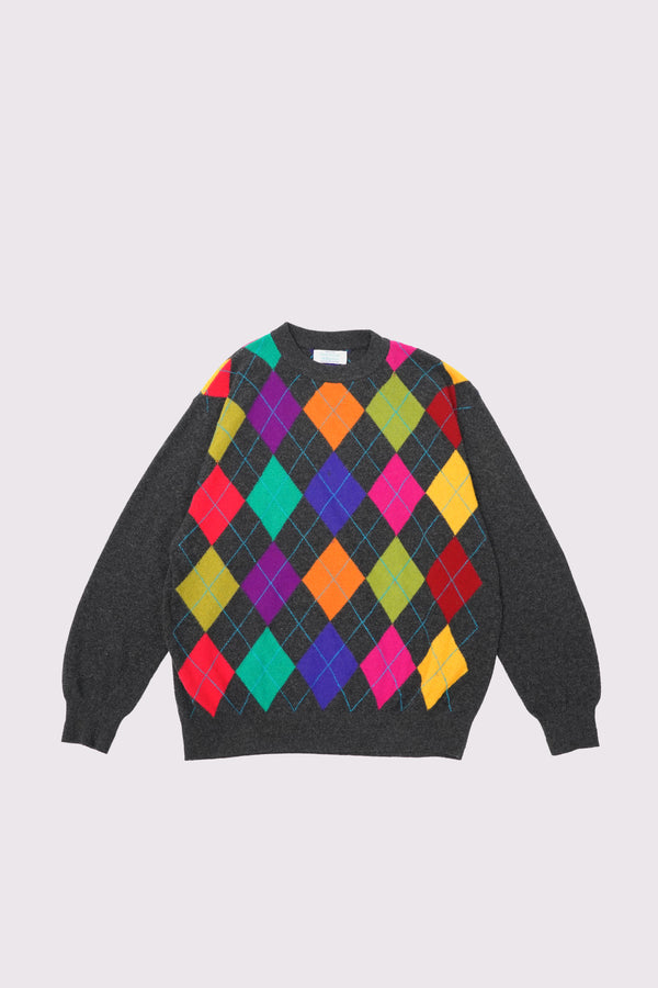 80's "UNITED COLORS OF BENETTON" -Argyle Pattern C/N Wool/Nylon Knit Sweater-