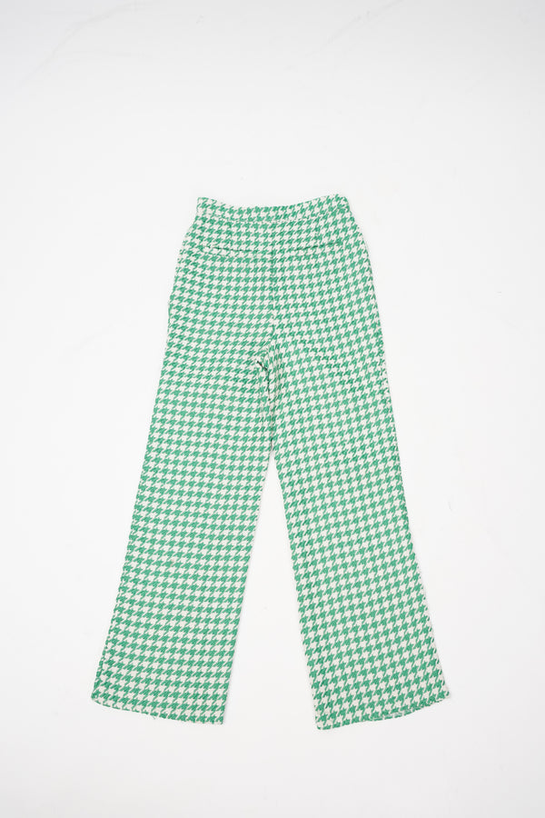 "UNKNOWN" -Houndstooth Pattern Jacquard Knit Wide Pants-