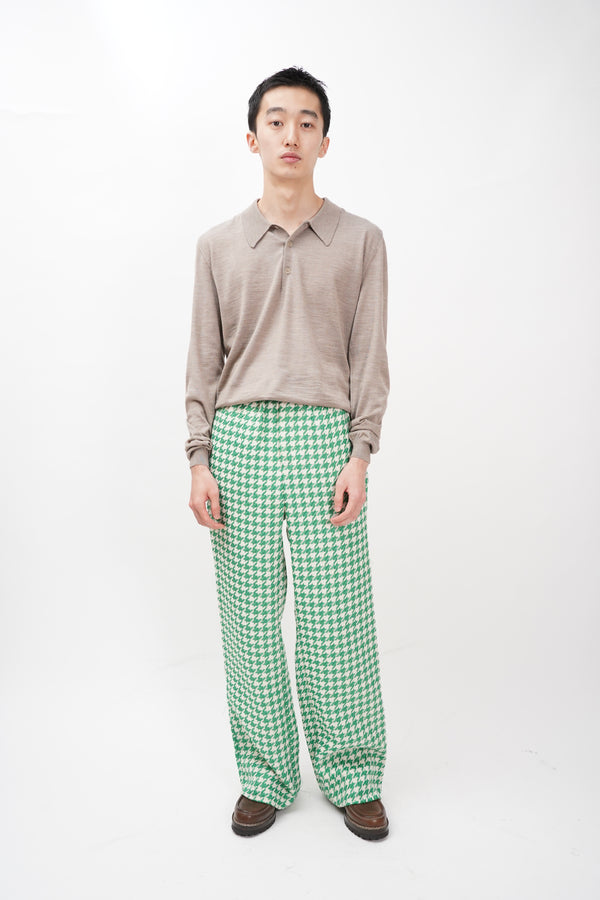 "UNKNOWN" -Houndstooth Pattern Jacquard Knit Wide Pants-