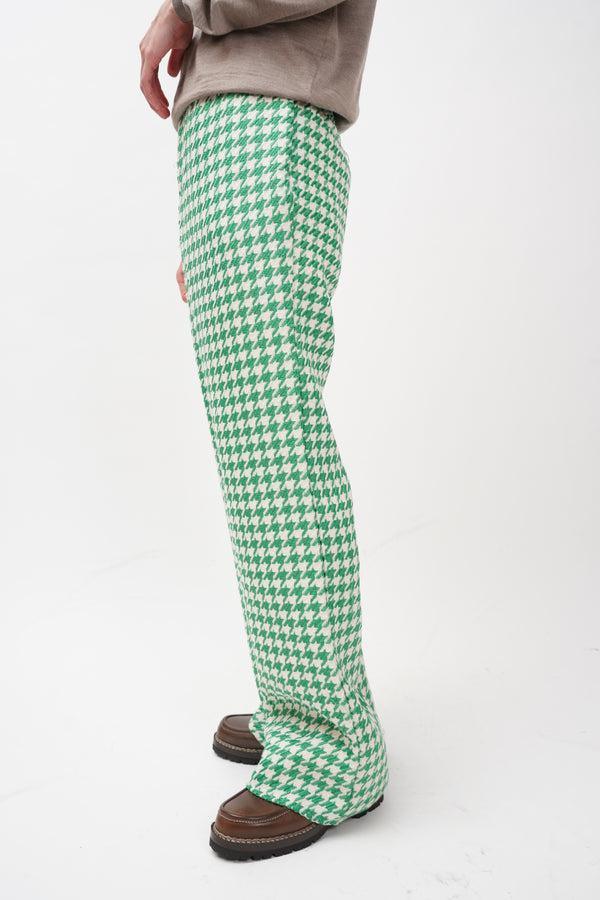 "UNKNOWN" -Houndstooth Pattern Jacquard Knit Wide Pants-