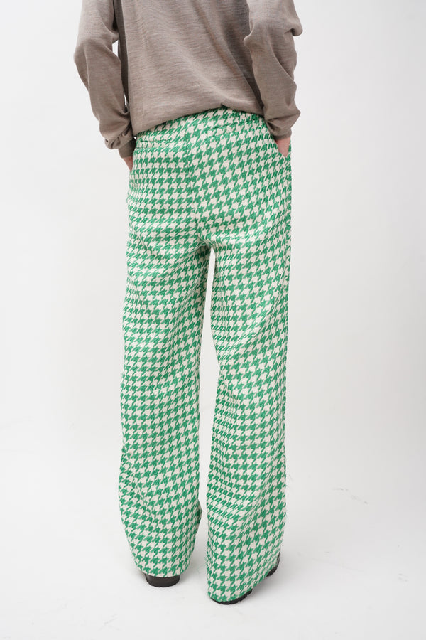 "UNKNOWN" -Houndstooth Pattern Jacquard Knit Wide Pants-