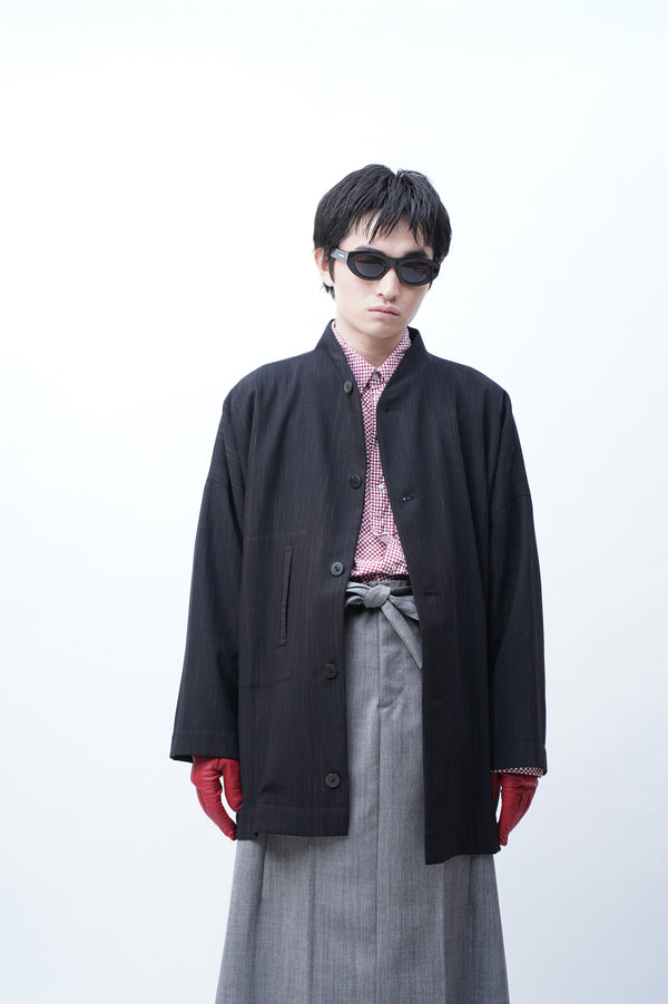 "SHIRIN GUILD" -Stripe Wool Wide Jacket-