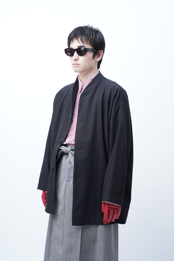 "SHIRIN GUILD" -Stripe Wool Wide Jacket-