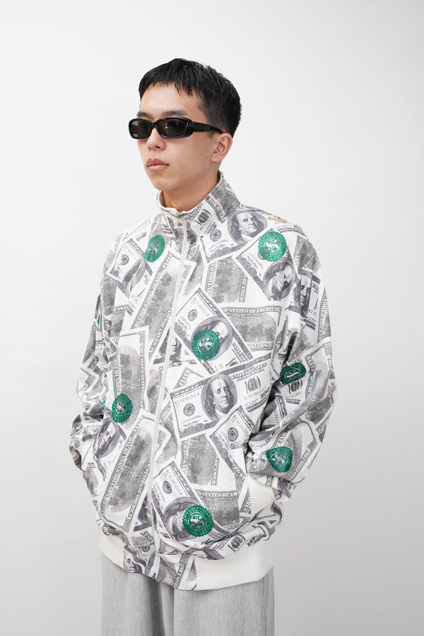 "Johnny Blaze" -Dollar Pattern Cotton/Poly Jersey Track Jacket-