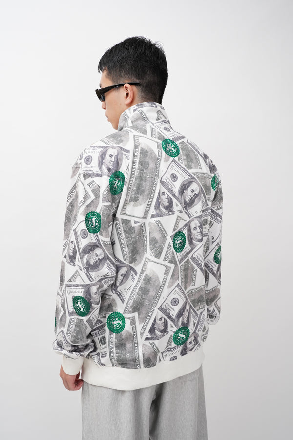 "Johnny Blaze" -Dollar Pattern Cotton/Poly Jersey Track Jacket-