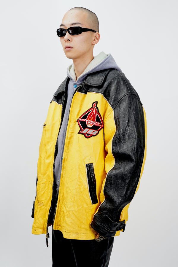 90’s “Johnny Blaze” -Logo Wappen Design Leather Jacket-