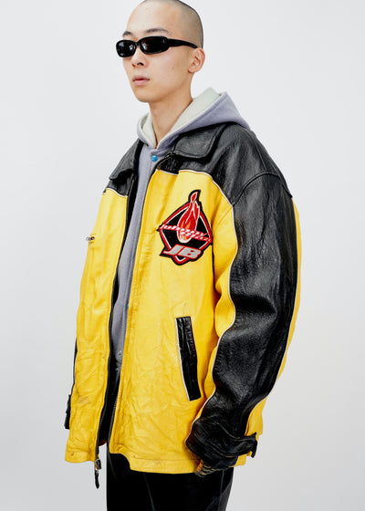 90’s “Johnny Blaze” -Logo Wappen Design Leather Jacket-