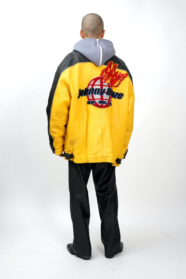 90’s “Johnny Blaze” -Logo Wappen Design Leather Jacket-