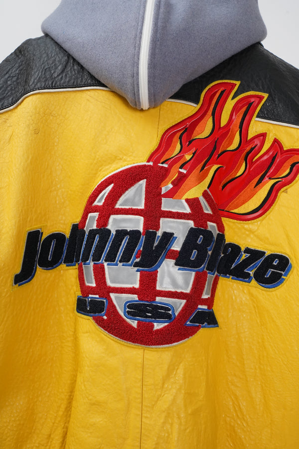 90’s “Johnny Blaze” -Logo Wappen Design Leather Jacket-