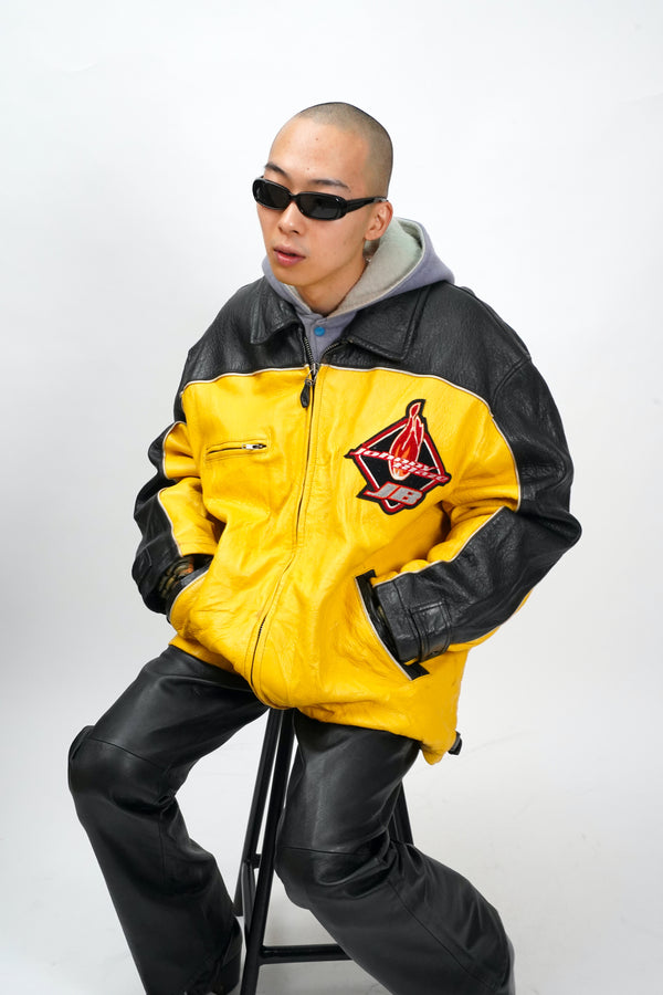 90’s “Johnny Blaze” -Logo Wappen Design Leather Jacket-